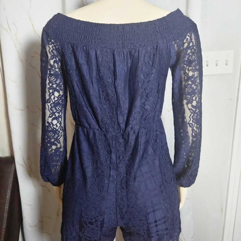 Elegant Navy Lace Embroidered Women's Top